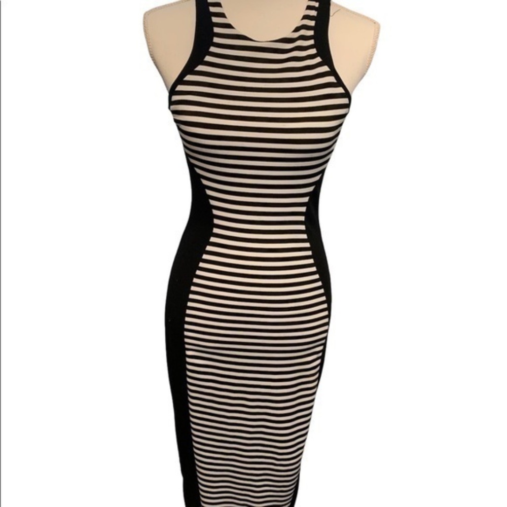 NWT Poof Couture Bodycon dress with black and white stripes